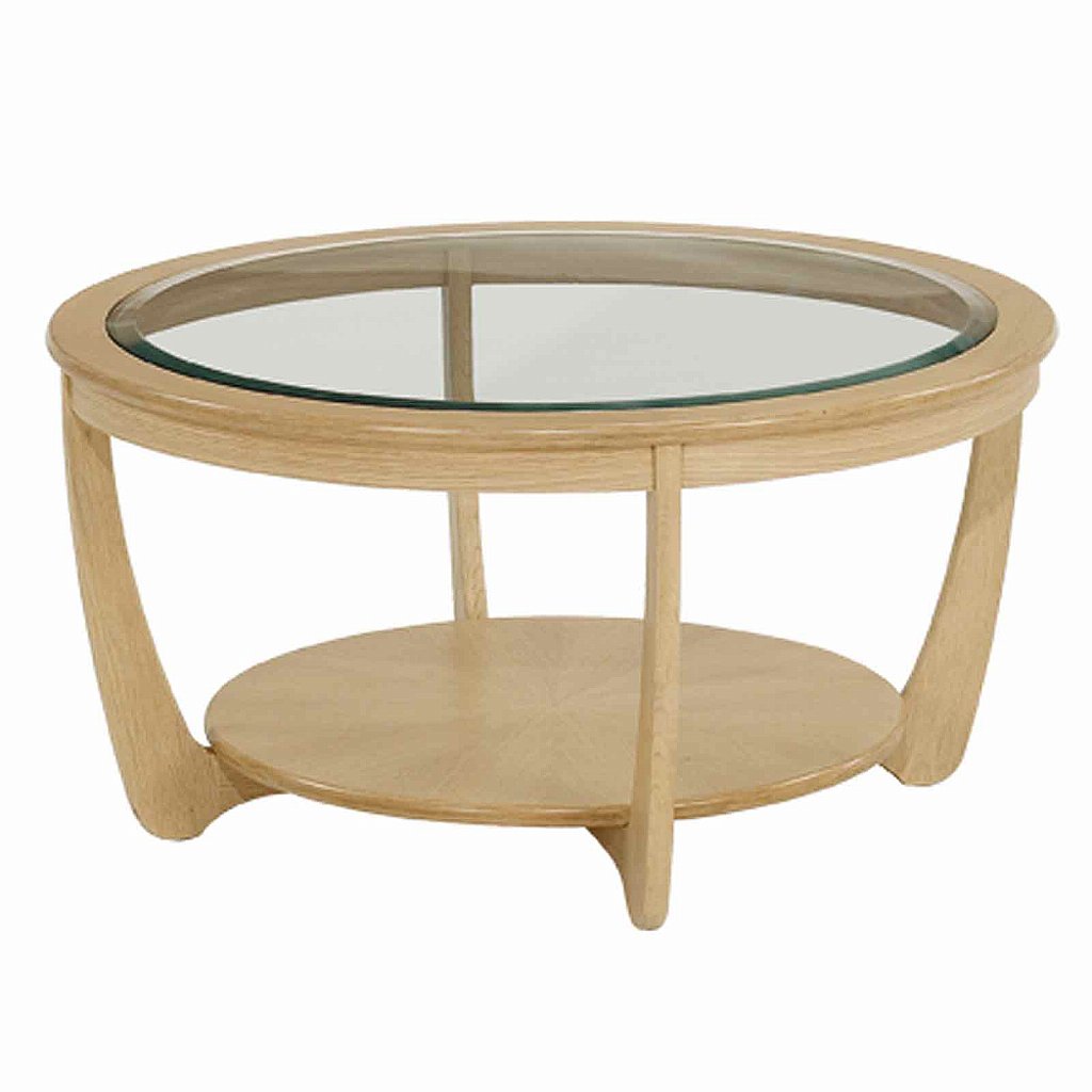 Nathan Shades in Oak Glass Top Round Coffee Table  Vale Furnishers